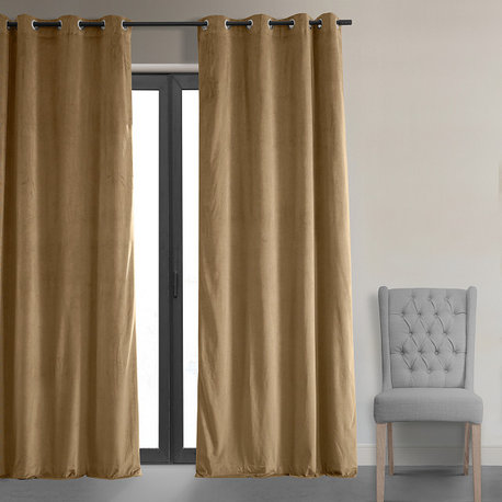 Grommet Blackout Velvet Curtain Single Panel, Amber Gold, 50"x108"