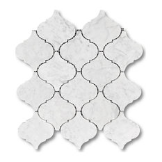 11.02"x12.28" Carrara White Lantern Shaped Arabesque Baroque Mosaic Tile Honed