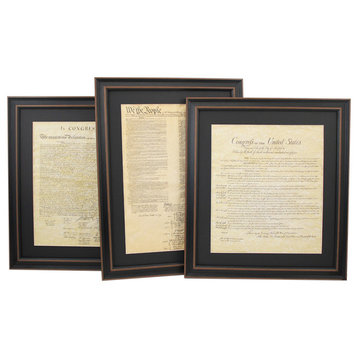 Framed & Matted Constitution,Bill of Rights,Declaration of Independence;Set of 3