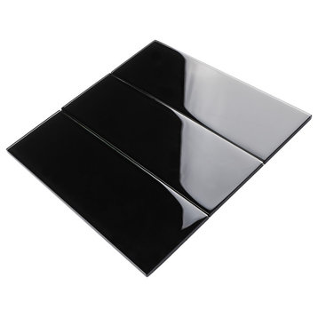 4"x12" Baker Glass Subway Tiles, Set of 3, Black