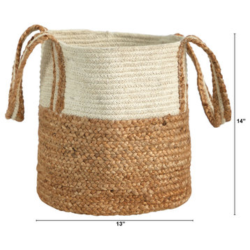 14" Boho Chic Basket Planter Natural Cotton and Jute With Handles