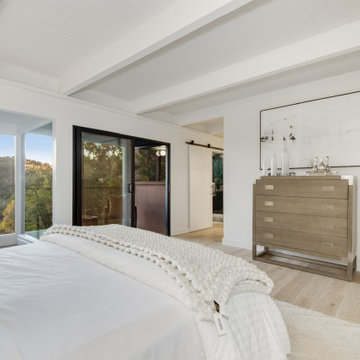 After - Primary Bedroom with Corner Glazing and a Barn Door