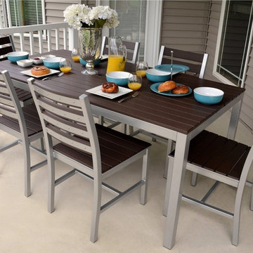 Loft Outdoor Dining Set - Gloss Silver Aluminum w/ Venetian Cocoa Premium HDPE