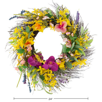 Daisy and Lavender Wreath 24" Artificial Spring Wreath for Home Decor
