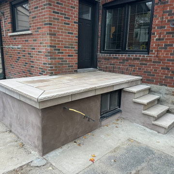 Concrete Back Deck Transformation To Masonry Natural Stone Porch and Steps