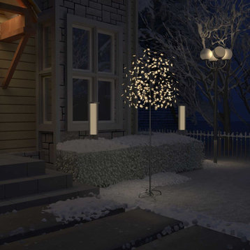 vidaXL Christmas Tree Artificial Tree with Cherry Blossom Warm White Light