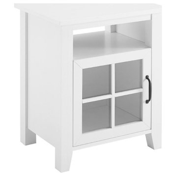 29" Simple Wood Side Table with Glass Door - Solid White