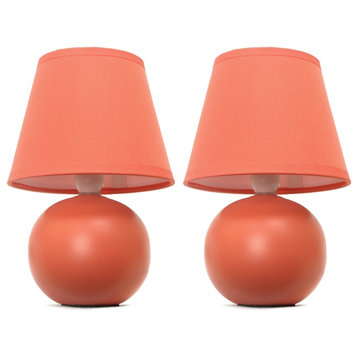Simple Designs Mini Ceramic Globe Table Lamps, 2-Pack Set, Orange