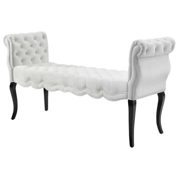 Modern Tufted Accent Chair Bench, Velvet White