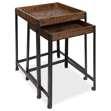 Marsh Wood And Metal Accent Table Set, Rustic Brown 2 Piece