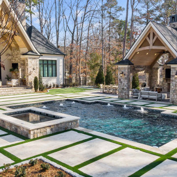 Pool Time- Backyard Retreat of Natural Stone, Hot Tub and Pool Bliss