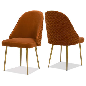 London Modern Glam Ruched Dining Chair, Set of 2, Burnt Orange