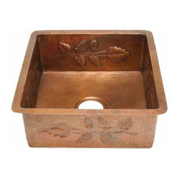 Soluna - Large Square Grape Vine Design - Copper Kitchen Prep or Bar Sink - Bar Sinks