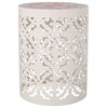 Will Indoor Lace Cut Side Table With Tile Top, White, Multi-Color
