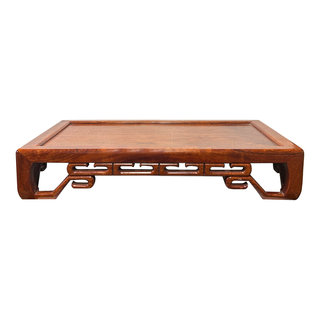 Natural Brown Wood Ru Yi Pattern Rectangular Table Top Stand Riser ...