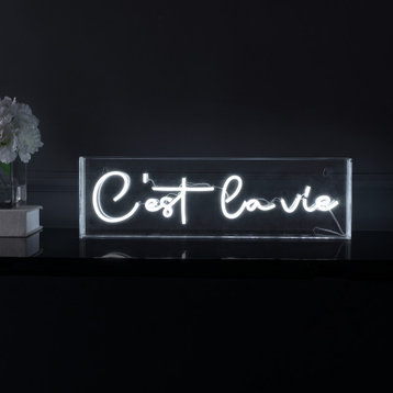 C'est La Vie 20" X 6" Acrylic Box USB Operated LED Neon Light, White