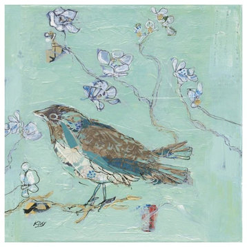 "Aqua Bird with Teal" Digital Paper Print by Kellie Day, 38"x38"