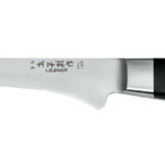 Master Grade - I.O. SHEN Master Grade Boning/Filleting Knife, 6" / 170 mm - Japanese designed used for filleting and de-boning joints, narrow blade with tapered tip makes it easier to work around bones.  It is very flexible boning knives that are used to filet and prepare fish, meat and poultry. Easily separate meat and bone, or meat and the skin.         I.O. Shen has overcome the brittleness of hard steel, using a layer of super hard steel (Rockwell 62 degree), sandwiched between two layers of softer stainless steel (Rockwell 10 degree) to produce the ultimate cutting edge. We call this Triplex Steel Technology.