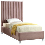 Meridian Furniture - Candace Velvet Upholstered Bed, Pink, Twin - Elegant and eye-catching, the stunning Candace Bed from Meridian Furniture is the perfect addition to any bedroom. Rich velvet covers the deep Channel tufted design. Strength and beauty is guaranteed with a solid wood frame and acrylic legs.