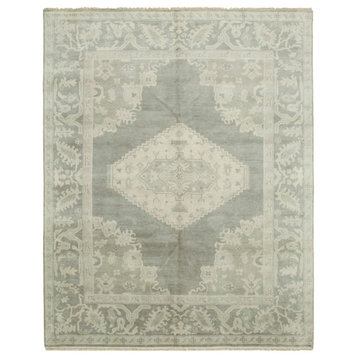 Rug N Carpet - Handmade Oriental 7' 10" x 9' 8" Pastel Grey Oushak Rug