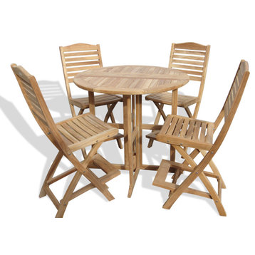 Grade A Teak 39" Round Folding Bar Table With 4 Folding Bar Chairs