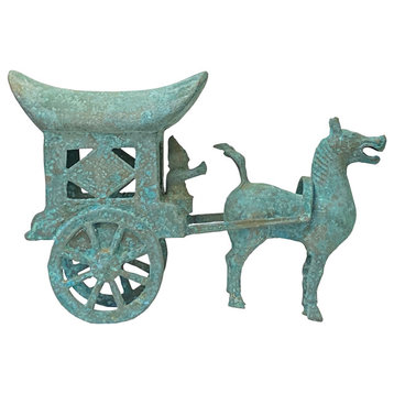 Chinese Rustic Light Green Vessel Ancient Horse Cart Display Hws1474