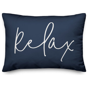 'Relax' Thin Script Outdoor Lumbar Pillow, Blue
