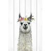 "Flower Crowned Llama" Painting Print on White Wood, 30x45
