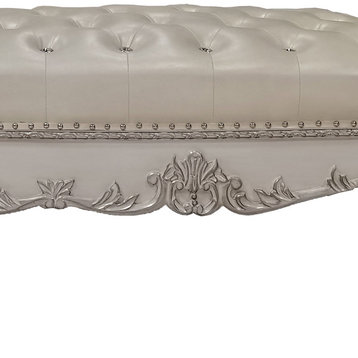 ACME Dresden  Bench, Synthetic Leather & Bone White Finish