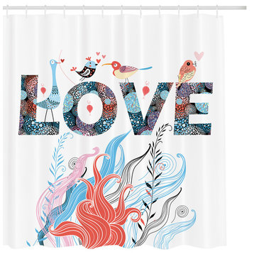 Contemporary Fabric Shower Curtain, Digital Eclectic Love Design