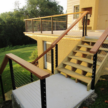 Black Aluminum Posts, Wood Top Rail & Cable Infill in Malvern, PA