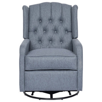 Houck Contemporary Tufted Wingback Swivel Recliner, Charcoal + Black