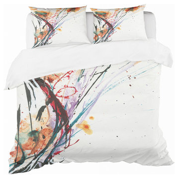 Abstract Handpainted Orange Flowers Duvet Cover Set, Twin