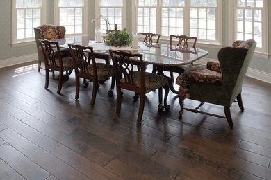 Kitchen/dining room combo - traditional medium tone wood floor and brown floor kitchen/dining room combo idea in Chicago