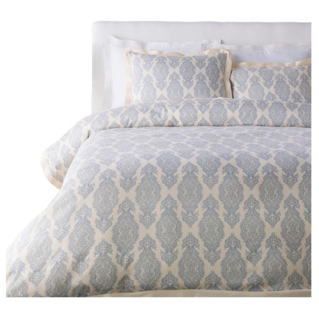 Alia Duvet Set, Dark Blue/Ivory, Full/Queen