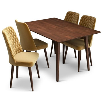 Alpen Modern Solid Wood Walnut Dining Table and 4 Chair Set