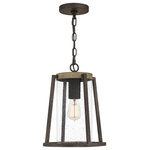 Quoizel - Quoizel BRT1511RK 1-Light Mini Pendant, Brockton - Brockton is a classic farmhouse style collection. The tapered silhouette is finished in Rustic Black and accented with painted wood. The clear seedy glass shade protects the light source and creates a warm and welcoming glow for you and your guests.