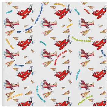 "Happy Planes Words Pattern" by Sher Sester, Canvas Art, 14"x14"