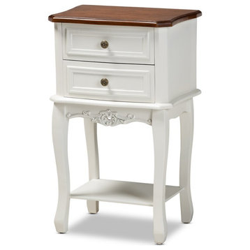 Baxton Studio Darla French White and Cherry Brown Wood 2-Drawer End Table