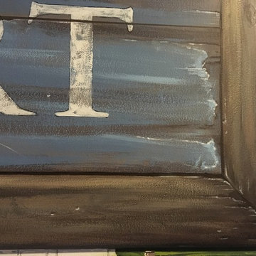New England Harbor Town Mural, hand painted throughout a lower level