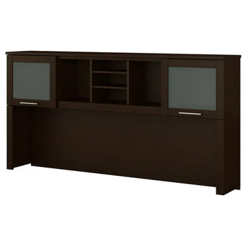 Modern Hutch, Open Shelves & Cabinets With Frosted Glass Doors, Mocha Cherry