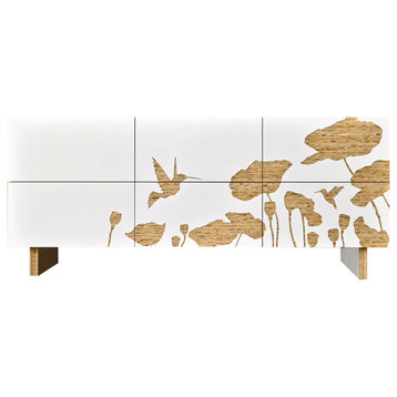 White Modern Dresser, Hummingbird by  Iannone, Kerei Wood Front