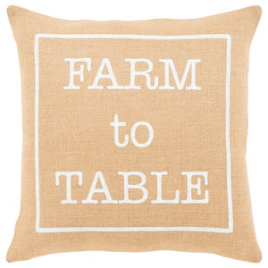 Surya CIR-5-1818 Beige Circa 18"W Square Typography Jute Accent Pillow Cover 