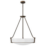 Hinkley - Hinkley Hathaway 3224Ob-Wh-Led Large Pendant, Olde Bronze - Hathaway's striking design features a bold shade held, place by three intersecting, floating arms with unique forged uprights and ring detail for a modern style. Available, Heritage Brass with etched glass, Olde Bronze with etched glass, Olde Bronze with etched amber glass and Antique Nickel with etched glass.