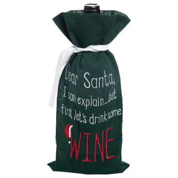 Dear Santa I Can Explain But First Lets Drink Wine Bottle Fabric Gift Bag
