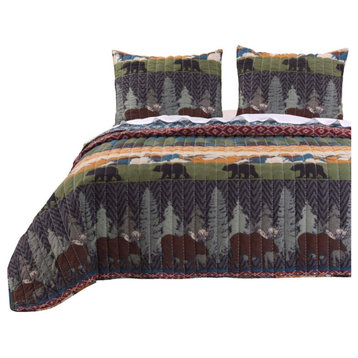 2 Piece Twin Size Quilt Set With Nature Inspired Print, Multicolor