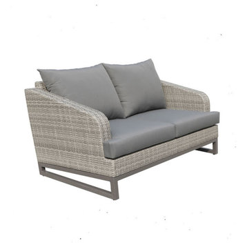 Comal Outdoor Wicker Loveseat, Gray With Dark Gray Cushions