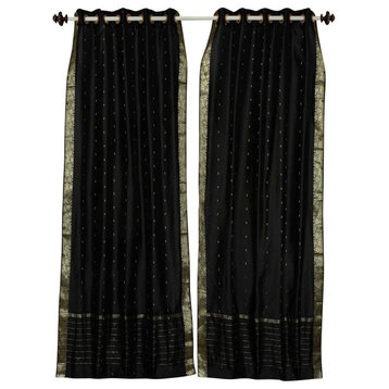 Black Ring Top  Sheer Sari Cafe Curtain / Drape / Panel  - 43W x 36L - Piece