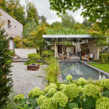 Gartengestaltung Bern – Wohngarten mit Pool und Waldatmosphäre