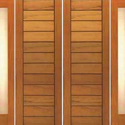 Double Door, Two Sidelite, Contemporary Flush Panel, Solid Wood - Front Doors